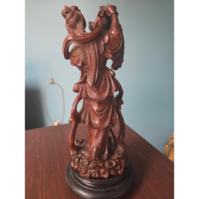 Chinese Carved Wood Celestial Maiden Statue For Sale - Image 4 of 12