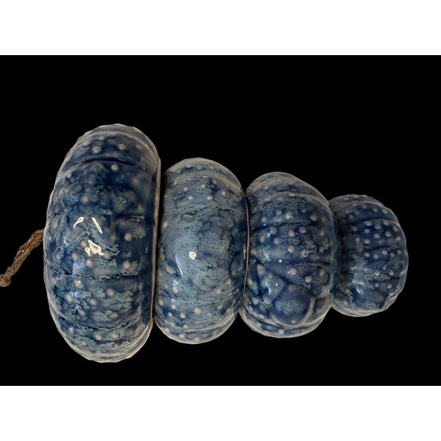 Vintage Blue Glazed Studio Pottery Stacked Ceramic Wind Bell Hanging Sculpture For Sale - Image 4 of 8
