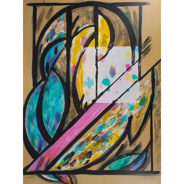 Jacques POLI (1938-2002) Pair of Parakeets Original color lithograph and collage, hand-colored by the artist Signed in...