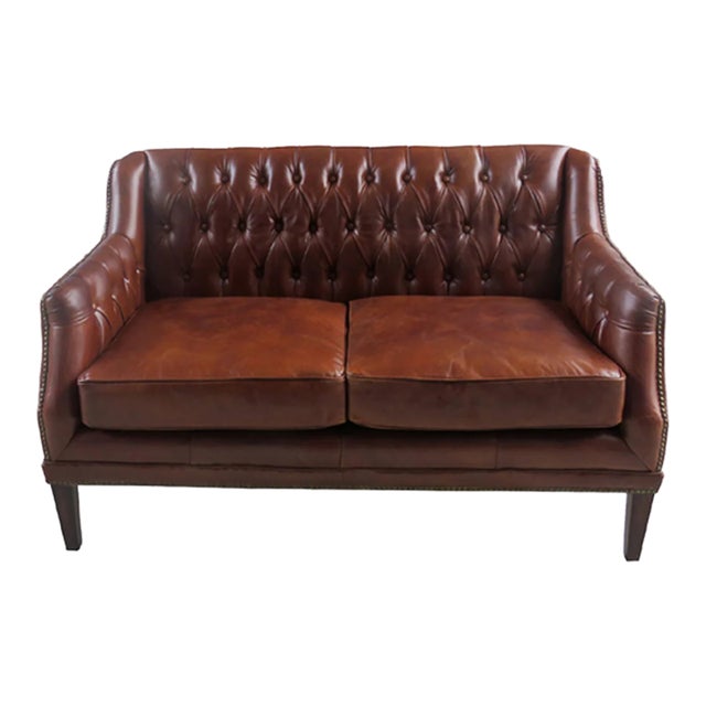 Matthew Izzo Home Chatsworth Chesterfield Leather Love Seat For Sale