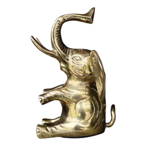 Mid 20th-Century Whimsical Solid Cast Brass Sitting Elephant
