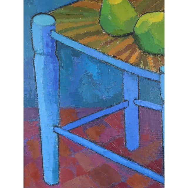 1978 Modernist 'Still Life With Blue Chair' Vintage Original Interiors Oil Painting, Framed For Sale - Image 12 of 14