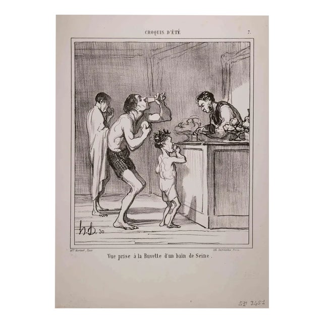 Honoré Daumier, Vue Prise à la Buvette d'un Bain de Seine, Lithograph, 1858 For Sale
