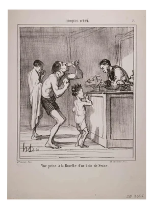 Honoré Daumier, Vue Prise à la Buvette d'un Bain de Seine, Lithograph, 1858