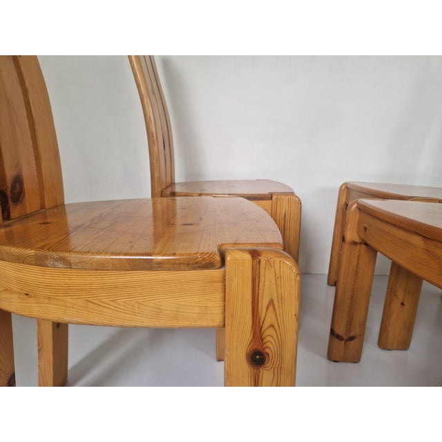 Brown Brutalist Scandinavian Pine Chairs, 1970s, Set of 4 For Sale - Image 8 of 11