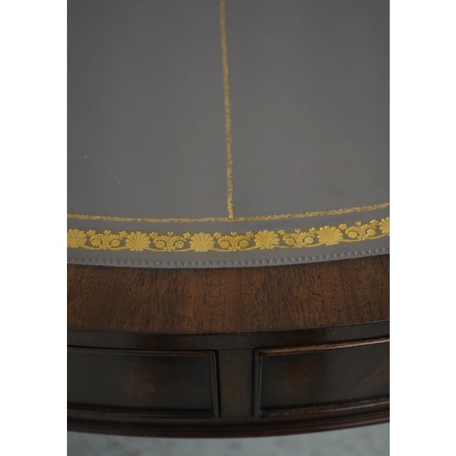 English Style Large Mahogany Round Leather Top Rent Table For Sale - Image 12 of 18