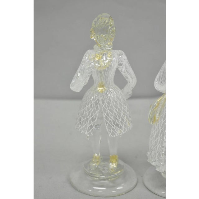 Mid 20th Century Vintage Italian Murano Latticino & Gold Leaf Art Glass Male & Female Figure Pair For Sale - Image 5 of 11