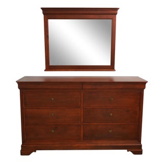 Stickley Cherry Marseilles 8 Drawer Double Dresser W. Mirror For Sale