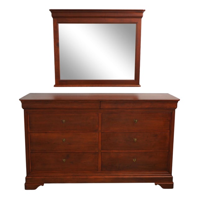 Stickley Cherry Marseilles 8 Drawer Double Dresser W. Mirror For Sale