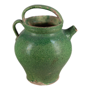 Late 19th French Green Glazed Pottery 10"high