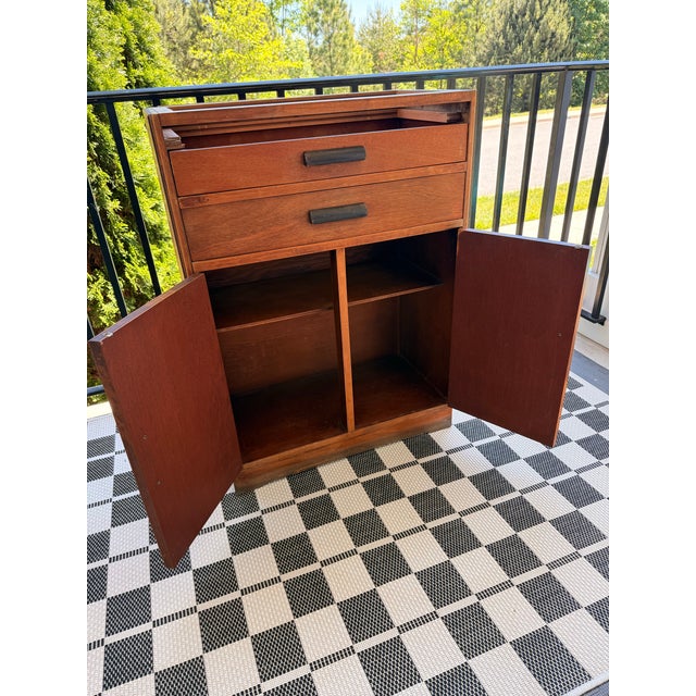 Burnt Umber Mid-Century Modern Tambour Top Ophthalmic Medical Cabinet in Oak For Sale - Image 8 of 8