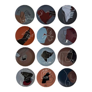 Set of 12, 2020s Hand Painted Art Plates For Sale