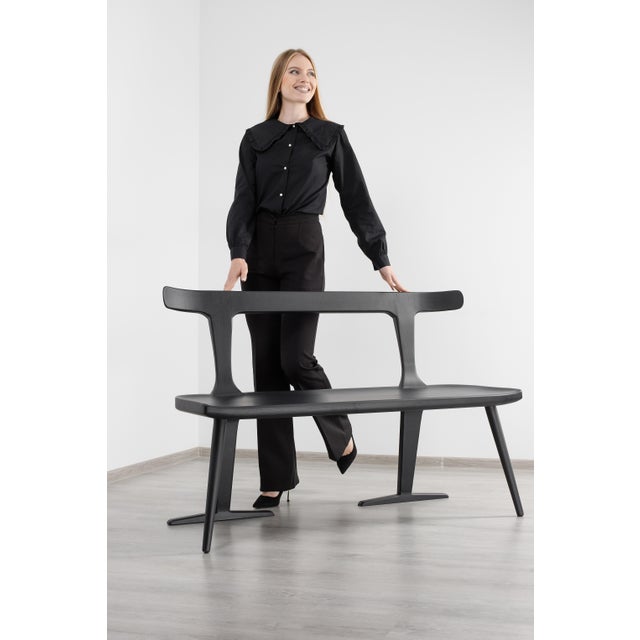Black Modern Ash Solid Wood Black Entryway Bench For Sale - Image 8 of 9