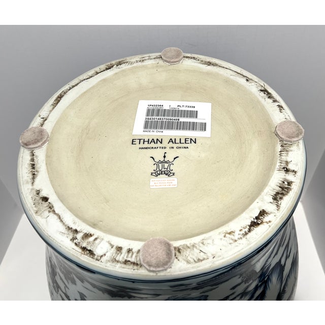 Ethan Allen Large Blue & White Porcelain Temple Jar W/ Foo Dog Lid – 25” Chinoiserie For Sale - Image 10 of 12