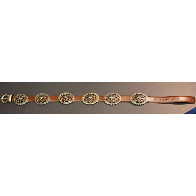 Mid-20th century Navajo Concho belt - sterling silver turqoise & leather. Belt American with Italian fittings. 6 oval star...