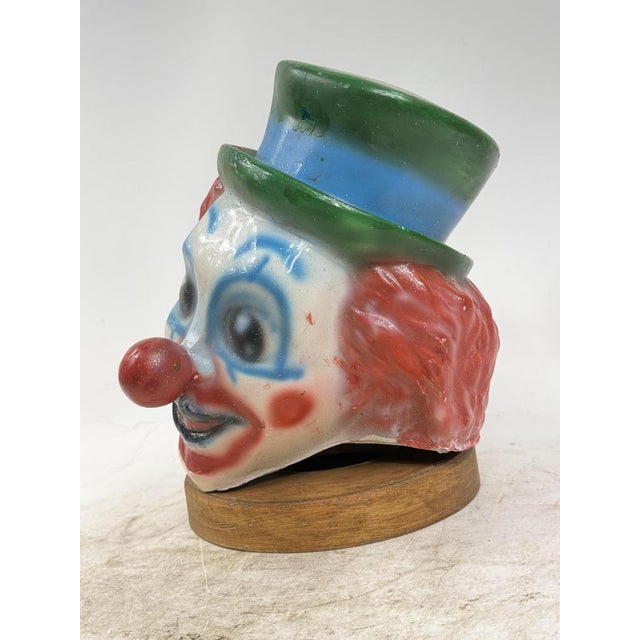 Mid-Century Modern Fiberglass Clown Head Sculpture with Wooden Base, 1960s For Sale - Image 3 of 14