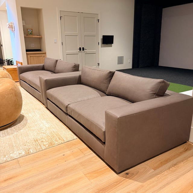 Pair of Crate & Barrel Oceanside 89” Leather Sofas For Sale - Image 15 of 16