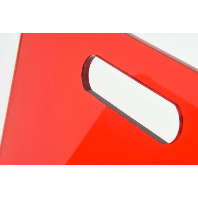 Vintage 1970's Italian Red Lucite and Chrome Two Part Magazine Stand For Sale - Image 12 of 12