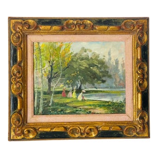 Vintage Original Art Park Landscape in Gold Ftame For Sale