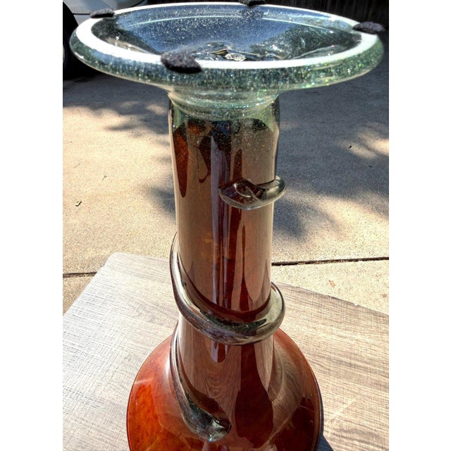 Hand-Blown 20" Amber Red Art Glass Trumpet Vase Applied Serpentine Spiral For Sale - Image 9 of 18