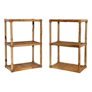 Wicker and Bamboo Bedside Tables, 1970s, Set of 2 For Sale