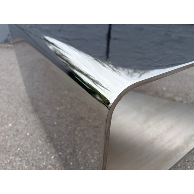 Monumental Sculptural Polished Stainless Steel Cantilever Coffee Table, Usa For Sale - Image 9 of 17