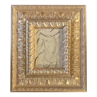 1950’s Original Male Abstract Charcoal Study Drawing Chunky Gold Frame For Sale