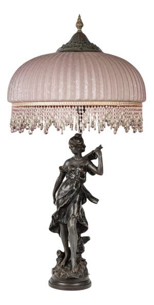 Art Nouveau Bronze Sculpture Lamp with Glass Shade