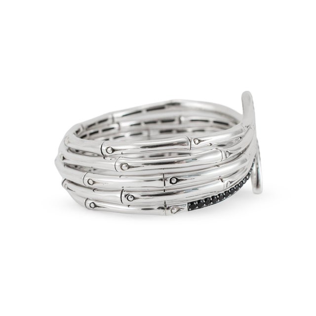 John Hardy Bamboo 925 Silver 1.40ctw Black Sapphires Flex Cuff Bangle Bracelet For Sale - Image 4 of 9