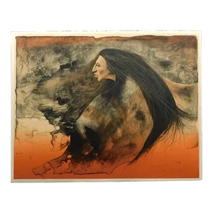 1990s Frank Howell "Lost Warrior" Contemporary Original Street Art Inspired Mixed-MeWarrior" Lithograph on Paper Hand Signed