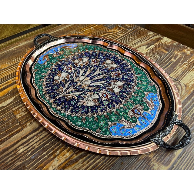 Clove Design Oval Copper Tray with Handles For Sale - Image 4 of 11