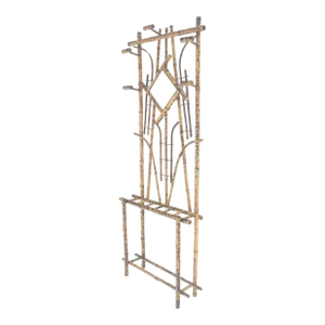 Burnt Bamboo Decorative Wall Coat Rack Mirror Umbrella Stand