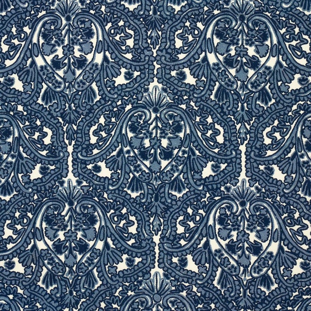 Contemporary Sample - Schumacher Claremont Crewel Embroidery Fabric in Delft For Sale - Image 3 of 3