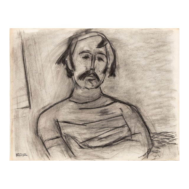 Manfred Schwartz Portrait of Man Charcoal on Paper For Sale