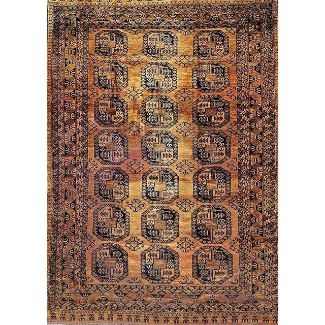 Camel Vintage Afghan Ersari Rug, Hand-Knotted Wool, Allover Geometric Design, Camelhair & Navy, 9’ X 13’ For Sale - Image 8 of 12