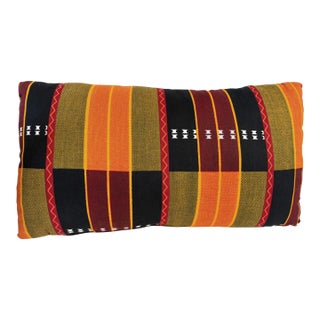 African Kente Cloth Throw Lumbar Pillow 17" W For Sale