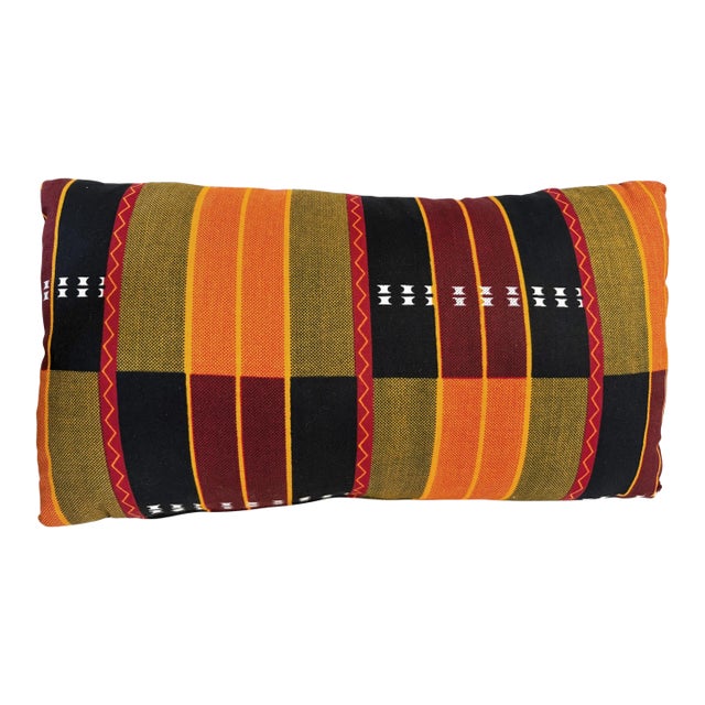African Kente Cloth Throw Lumbar Pillow 17" W For Sale