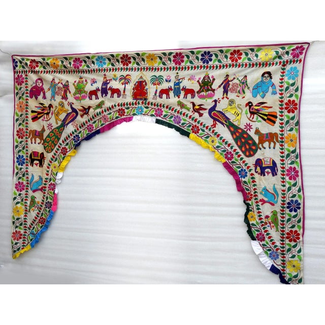 Transitional Vintage Door Valance Kutch Hand Embroidered Door Topper Curtain Wall Hanging For Sale - Image 3 of 6