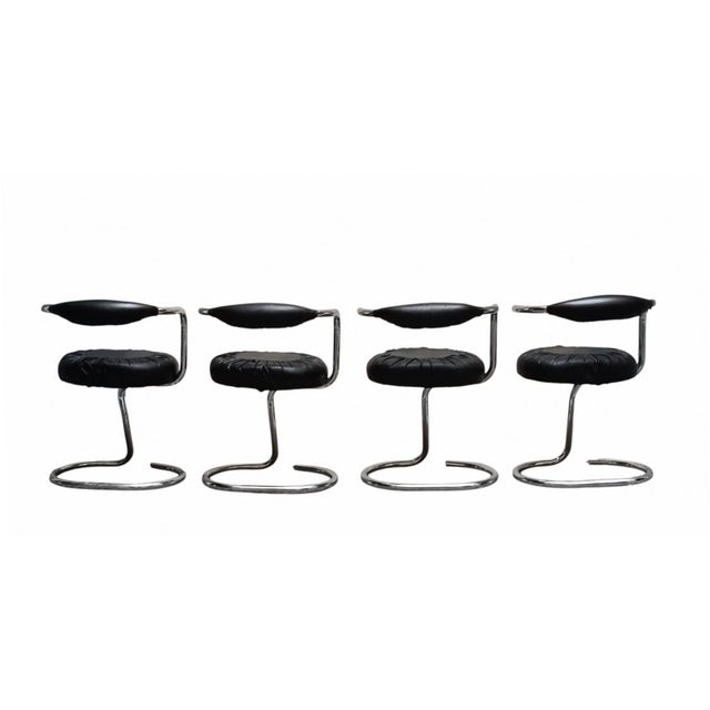 1970s Cobra Black Leather Chairs from Giotto Stoppino, Italy, 1970s, Set of 4 For Sale - Image 5 of 7