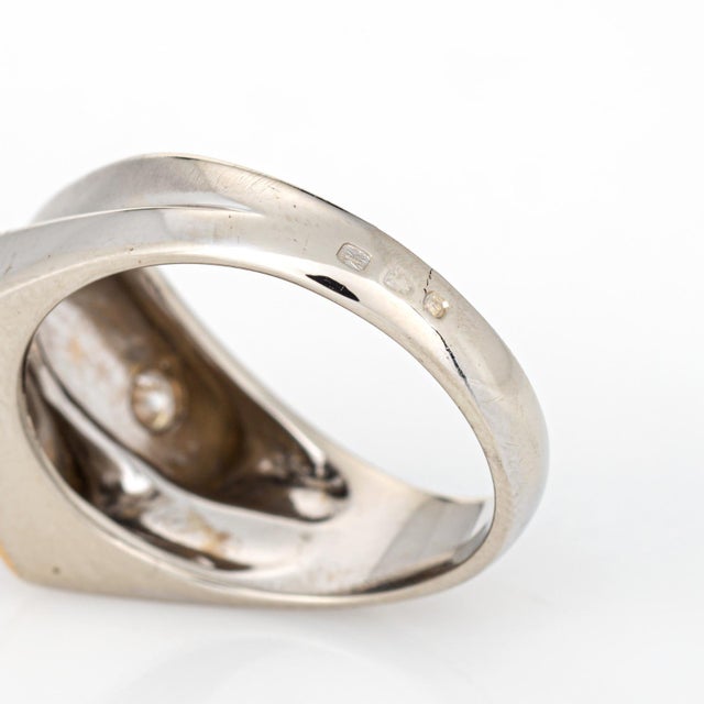 Metal 80s Portuguese Enamel Cube Ring 19k White Gold Double Band Sz 6 Fine Jewelry For Sale - Image 7 of 7