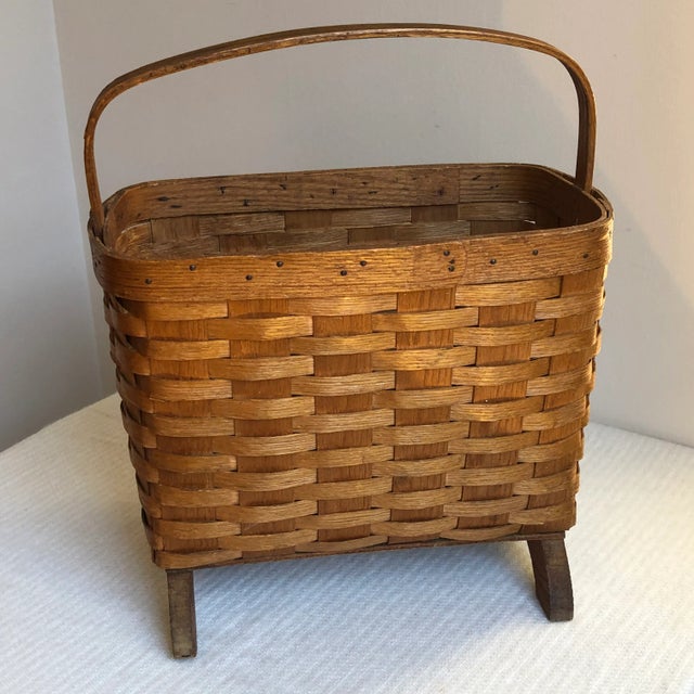 Antique Footed Splint Basket With Handle For Sale In Baltimore - Image 6 of 12