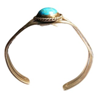Vintage Turquoise Cabochon and Silver Bracelet For Sale