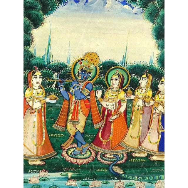 19th Century Antique Indian Mughal Mixed Media Miniature Painting, Framed For Sale - Image 4 of 5