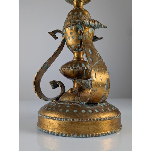 Large Longobard Table Lamp in Gold Metal and Red Glass, 1970s For Sale - Image 4 of 11