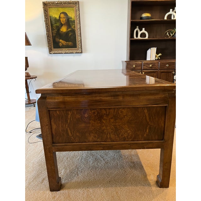 Traditional 1980s Executive Desk With Burel Wood For Sale - Image 3 of 4