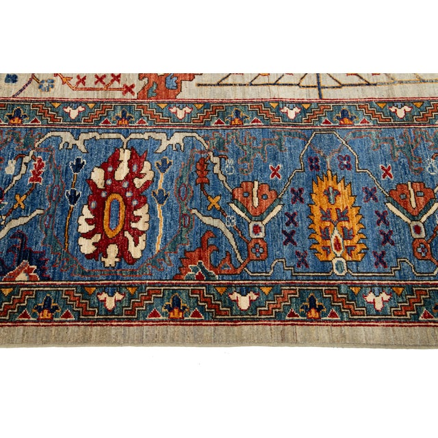 Modern Designed Serapi-Style Wool Rug in Beige and Blue For Sale - Image 9 of 9