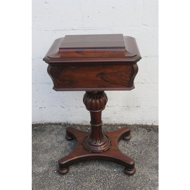 English Late 1800s English Rosewood Teapoy Tea Caddy Table 6064 For Sale - Image 3 of 18