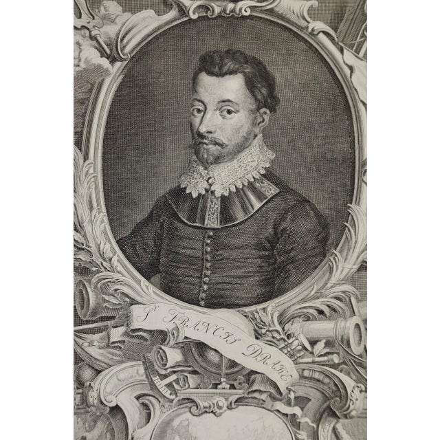 This an 18th century copper plate engraved portrait of Sir Francis Drake by Jacobus Houbraken, after a painting by Sir...
