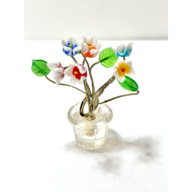 Glass 1950s Miniature Czech Art Glass Potted Flowers Bouquet Place Card Holders - A Set of 6 For Sale - Image 7 of 12