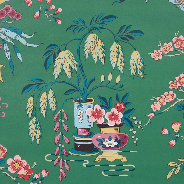 Chinoiserie Schumacher Ming Vase Wallpaper in Jade - 10 Yards For Sale - Image 3 of 6